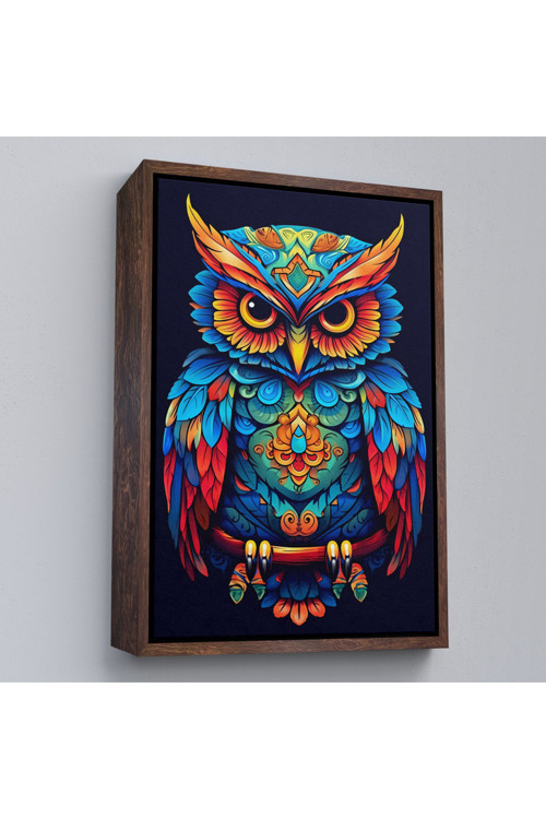 Ahşap Çerçeveli Mandala Renkli Baykuş Tablo-7554