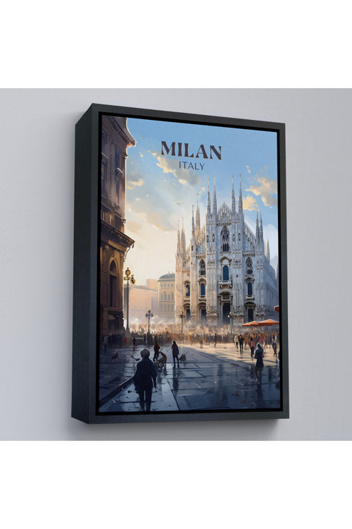 Ahşap Çerçeveli Milan İtalya Tablosu-7693