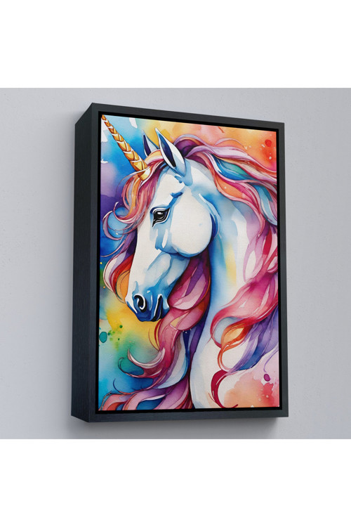 Ahşap Çerçeveli Sevimli Renkli Unicorn Tablosu-7919