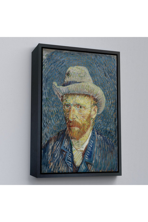 Ahşap Çerçeveli Vincent Van Gogh - Hasır Şapkalı Otoportre Tablosu-7481