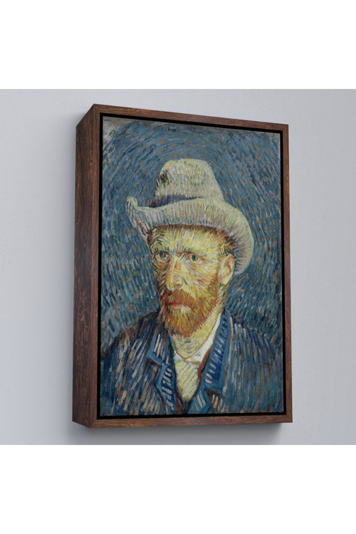 Ahşap Çerçeveli Vincent Van Gogh - Hasır Şapkalı Otoportre Tablosu-7481