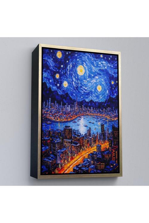 Ahşap Çerçeveli Vincent Van Gogh Tarzı New York Manzara Tablosu-7700
