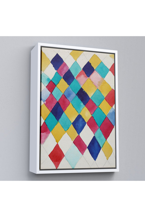 Ahşap Çerçeveli Elmaslarla Renk Çalışması Tablo - Vasily Kandinsky-7491