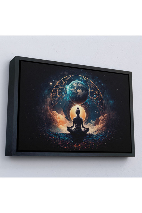 Ahşap Çerçeveli Meditasyon Yapan Kadın Lotus'Ta Evrenle Bağlantı Tablosu-7251