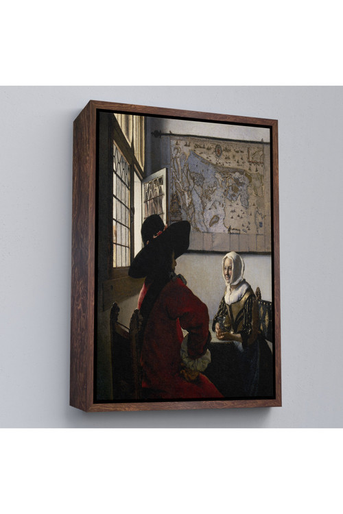 Ahşap Çerçeveli Johannes Vermeer - Memur Ve Gülen Kız Tablo - Officer And Laughing Girl-7366