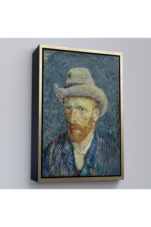 Ahşap Çerçeveli Vincent Van Gogh - Hasır Şapkalı Otoportre Tablosu-7481