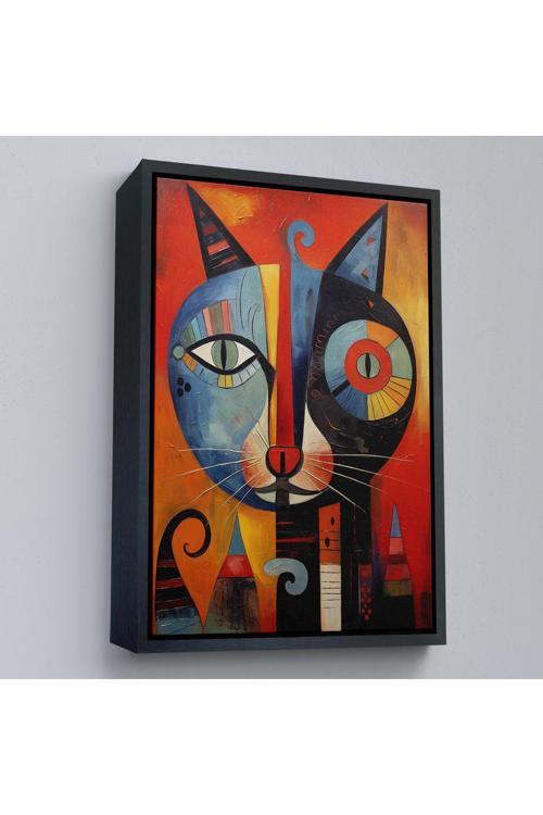 Ahşap Çerçeveli Pablo Picasso Tarzı - Soyut Renkli Kedi Tablo-7371