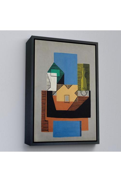 Ahşap Çerçeveli Pablo Picasso - Gitar, Şişe Ve Meyve Kase Tablosu-7317