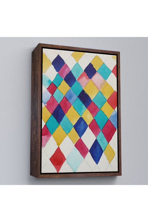 Ahşap Çerçeveli Elmaslarla Renk Çalışması Tablo - Vasily Kandinsky-7491