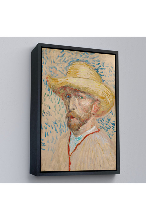 Ahşap Çerçeveli Vincent Van Gogh - Hasır Şapkalı Otoportre Tablosu-7462