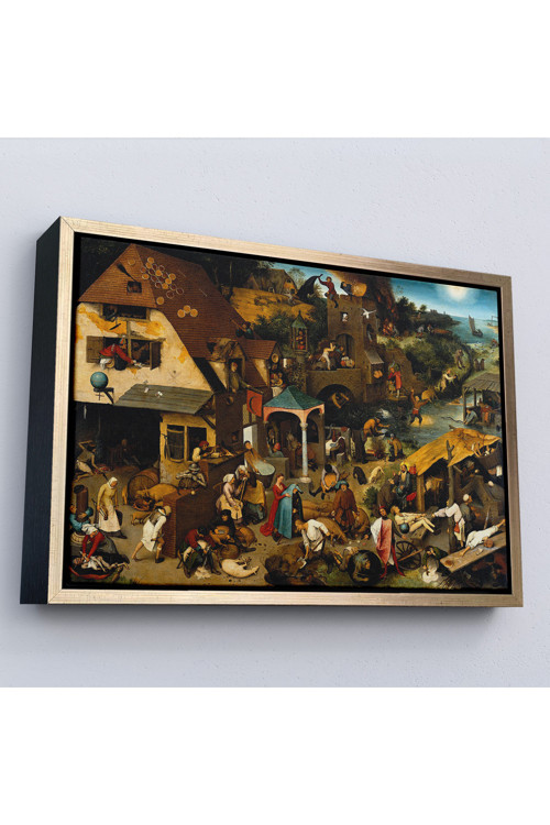 Ahşap Çerçeveli Yaşlı Pieter Brueghel - Hollanda Atasözleri Mavi Pelerin Tablo-7267
