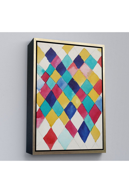 Ahşap Çerçeveli Elmaslarla Renk Çalışması Tablo - Vasily Kandinsky-7491