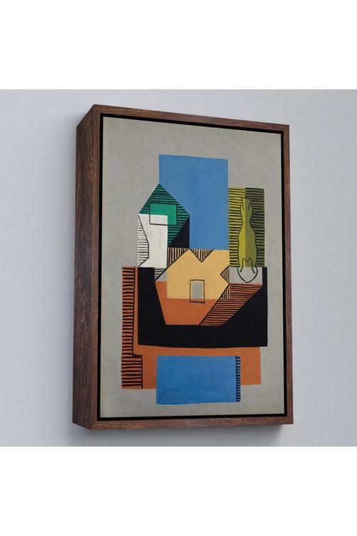Ahşap Çerçeveli Pablo Picasso - Gitar, Şişe Ve Meyve Kase Tablosu-7317