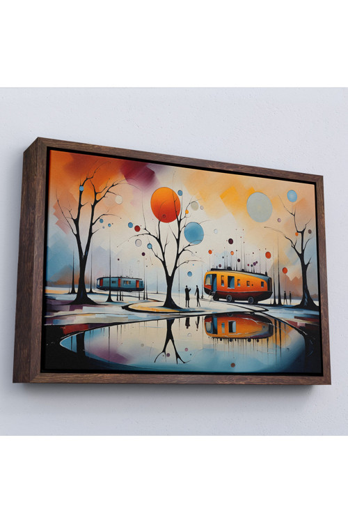 Ahşap Çerçeveli Kandinsky Soyut Kampçı Kış Manzara Tablosu-7247