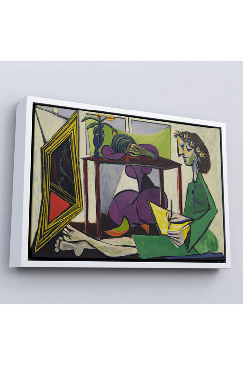 Ahşap Çerçeveli Pablo Picasso - İç Mekanda Bir Kız Çizimi Tablo-7081
