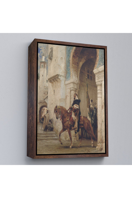 Ahşap Çerçeveli Henri ÉMilien Rousseau - Saraydan Ayrılan Süvari Tablosu - Horseman Leaving À Palace-7330