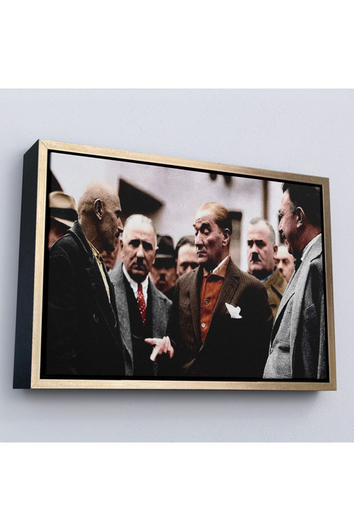 Ahşap Çerçeveli Muatafa Kemal Atatürk Yurttaş İle Konuma Tablosu-7193