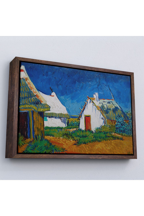 Ahşap Çerçeveli Vincent Van Gogh - Saintes Maries'De Üç Beyaz Kulübe Tablosu-7189
