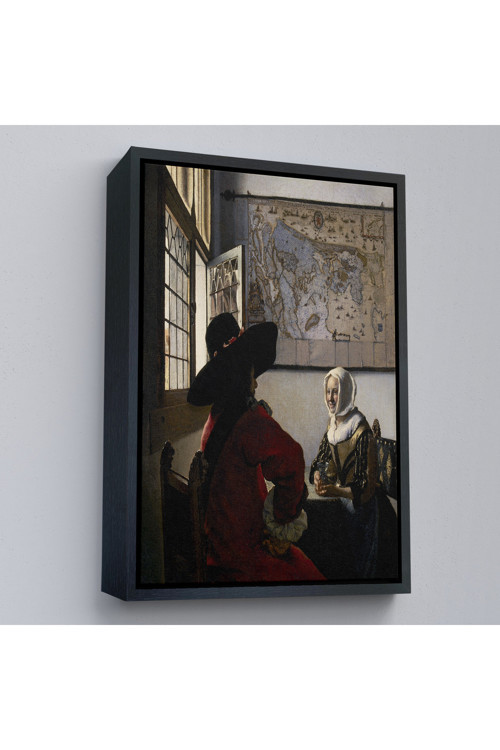 Ahşap Çerçeveli Johannes Vermeer - Memur Ve Gülen Kız Tablo - Officer And Laughing Girl-7366