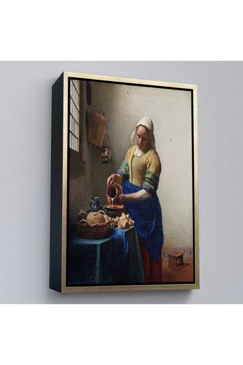 Ahşap Çerçeveli Johannes Vermeer - Sütçü Kız Tablo - The Milkmaid-7434