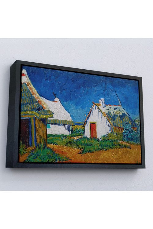 Ahşap Çerçeveli Vincent Van Gogh - Saintes Maries'De Üç Beyaz Kulübe Tablosu-7189