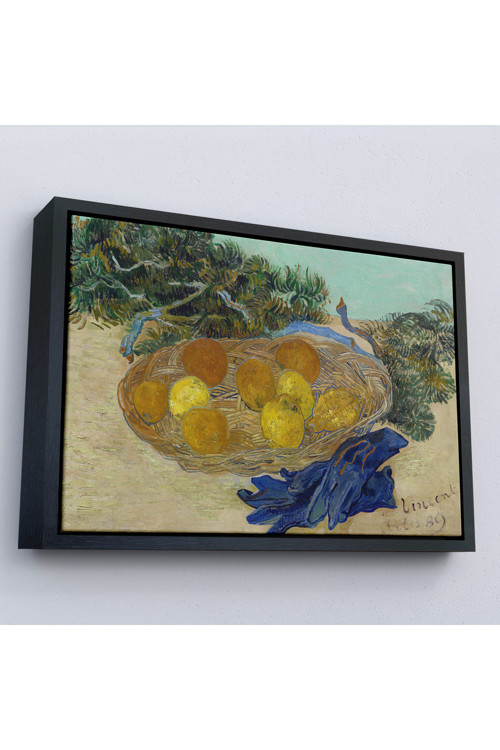 Ahşap Çerçeveli Vincent Van Gogh - Mavi Eldivenli Portakal Ve Limonların Natürmortu Tablosu-7188