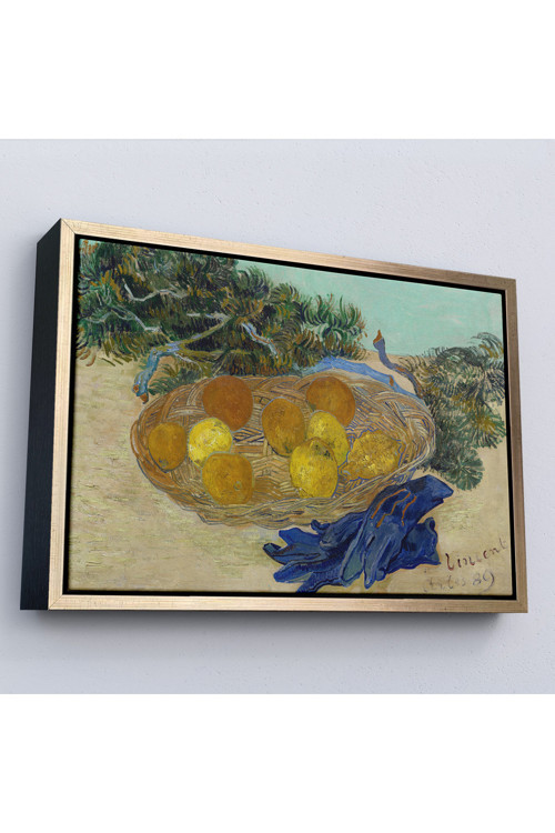 Ahşap Çerçeveli Vincent Van Gogh - Mavi Eldivenli Portakal Ve Limonların Natürmortu Tablosu-7188