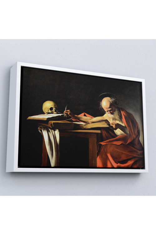 Ahşap Çerçeveli Caravaggio - Saint Jerome Yazma Tablo-7124