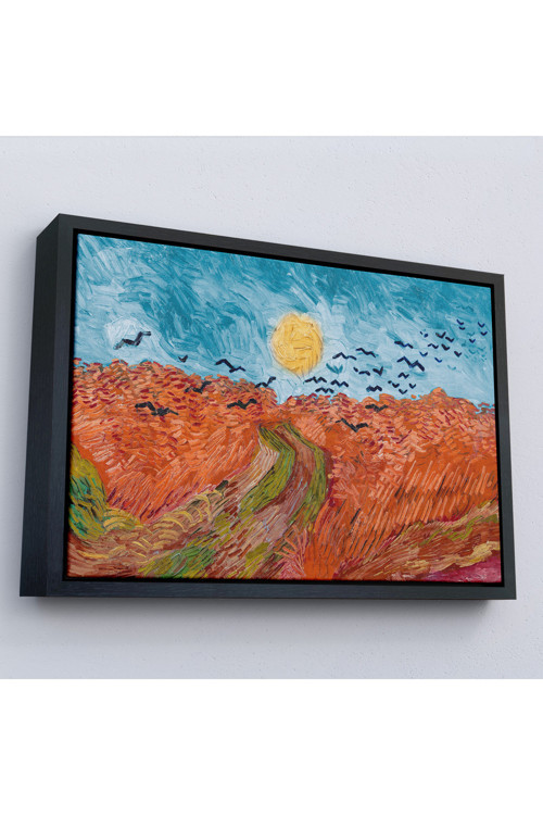 Ahşap Çerçeveli Vincent Willem Van Gogh - Kargalarla Buğday Tarlası Tablo-7152