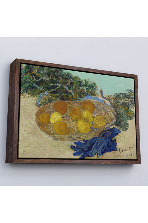 Ahşap Çerçeveli Vincent Van Gogh - Mavi Eldivenli Portakal Ve Limonların Natürmortu Tablosu-7188