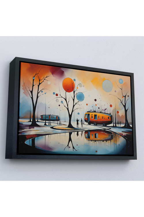Ahşap Çerçeveli Kandinsky Soyut Kampçı Kış Manzara Tablosu-7247