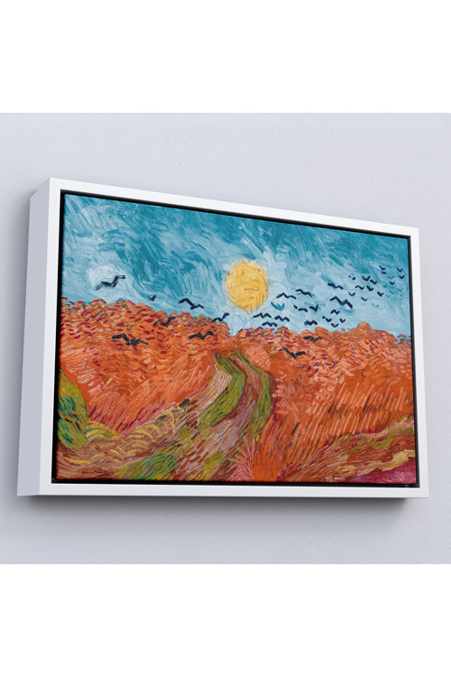 Ahşap Çerçeveli Vincent Willem Van Gogh - Kargalarla Buğday Tarlası Tablo-7152