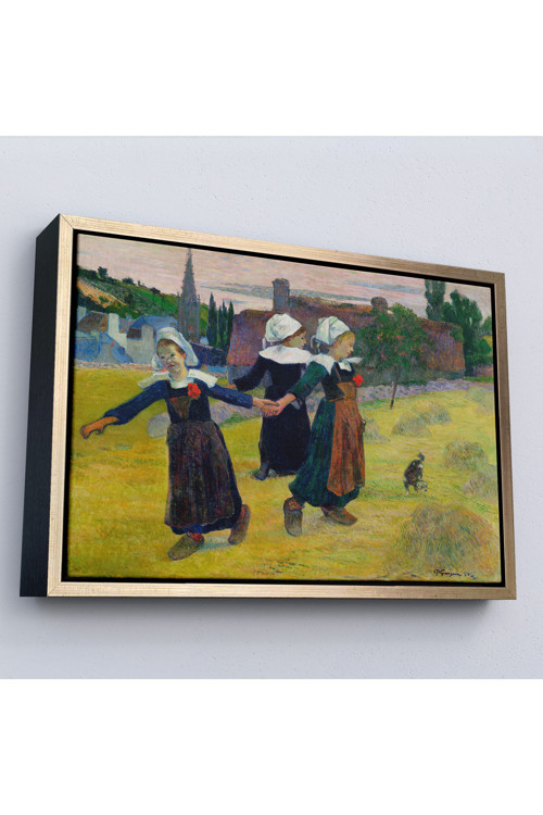 Ahşap Çerçeveli Paul Gauguin Bretonlu Kızlar Dans Tablosu