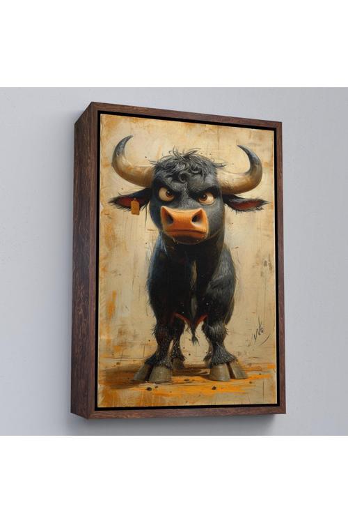 Ahşap Çerçeveli Agresif Boğa Tablosu-7810