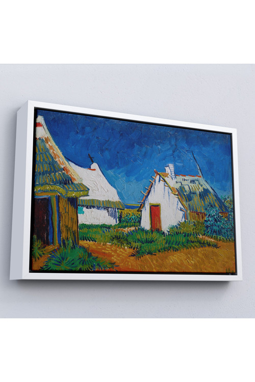 Ahşap Çerçeveli Vincent Van Gogh - Saintes Maries'De Üç Beyaz Kulübe Tablosu-7189
