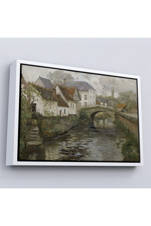 Ahşap Çerçeveli Ortaçağ Alman Köy Kanalı Vintage Tablo