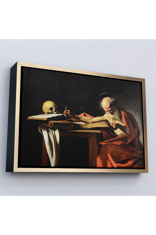 Ahşap Çerçeveli Caravaggio - Saint Jerome Yazma Tablo-7124