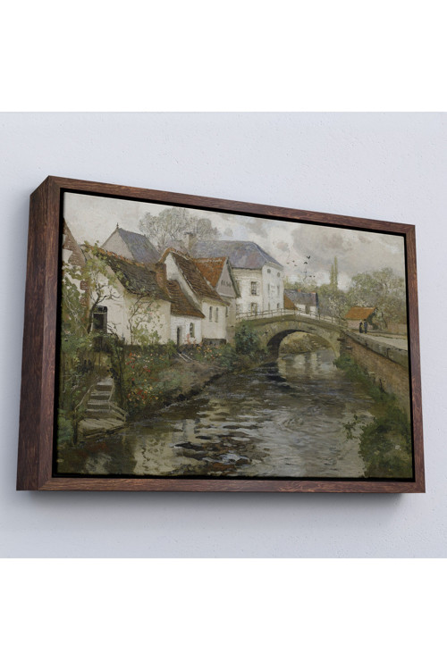 Ahşap Çerçeveli Ortaçağ Alman Köy Kanalı Vintage Tablo
