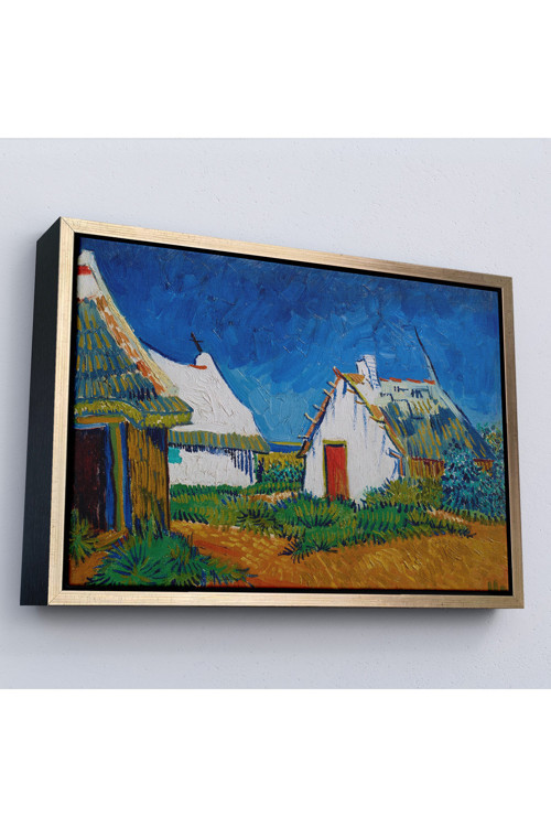 Ahşap Çerçeveli Vincent Van Gogh - Saintes Maries'De Üç Beyaz Kulübe Tablosu-7189