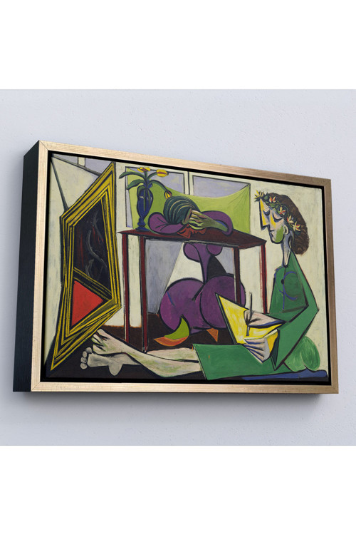 Ahşap Çerçeveli Pablo Picasso - İç Mekanda Bir Kız Çizimi Tablo-7081