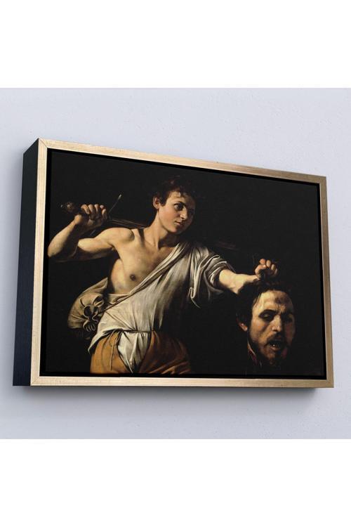 Ahşap Çerçeveli Caravaggio - David With The Head Of Goliath, Davud Goliath'In Başı Tablosu-7066
