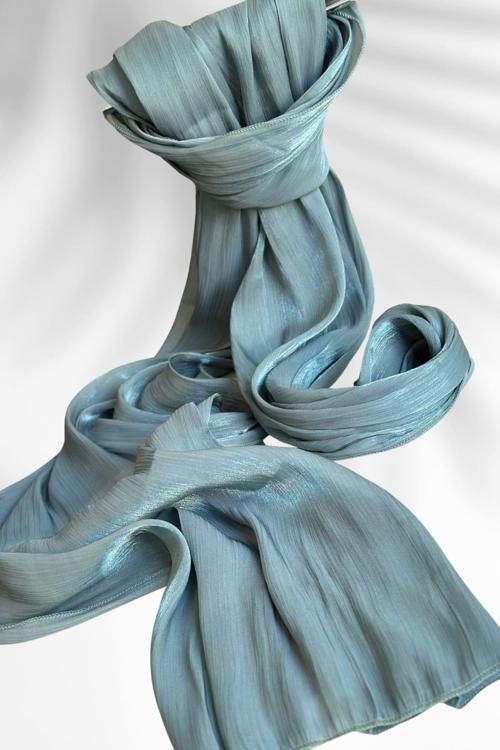 Saten Dokulu Janjan Abiye Şal 75x180cm Petrol