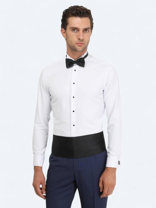 Beyaz Düz Slim Fit Duble Manşet Ata Yaka Smokin Gömlek