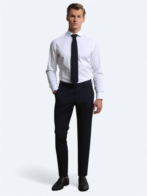 Lacivert Düz Dokuma Slim Fit Klasik Yün Karışımlı Pantolon