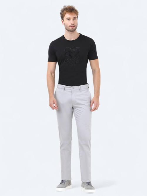 Açık Gri Düz Dokuma Slim Fit Casual Pamuk Karışımlı Pantolon
