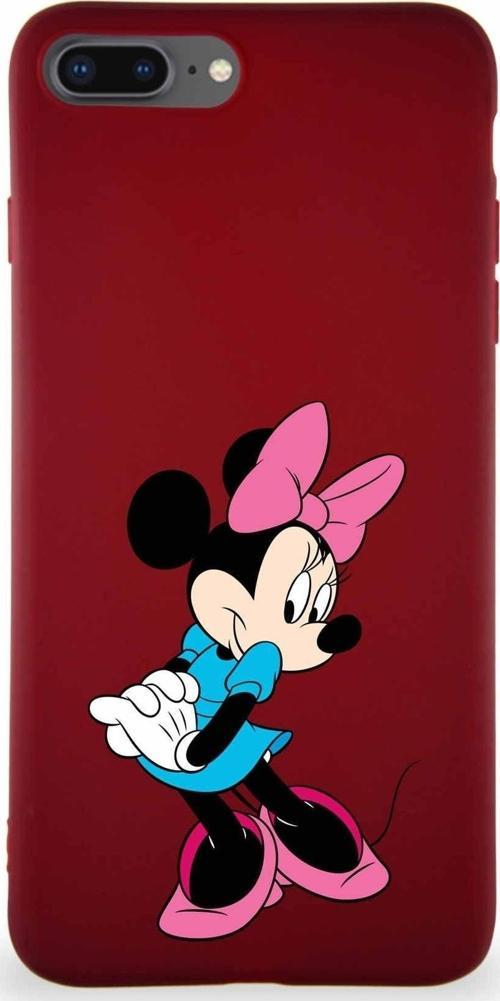 İphone 7 Plus Uyumlu Soft Premier Kapak Minnie Mouse-F Tasarımlı Silikon Kılıf - Mürdüm
