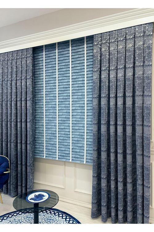 Kot Mavisi Polywood Ahşap Görünümlü Jaluzi Perde 50 Mm Ofis Modern Ve Tüm Mekanlar Için