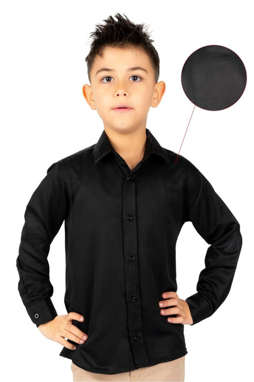 Düz Renk Erkek Çocuk Gömlek Mnk0575 Siyah