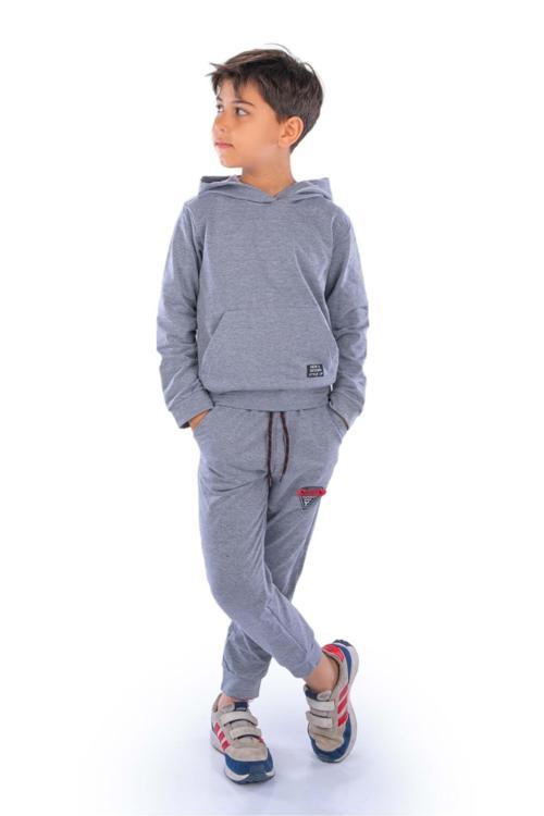 New Design Kanguru Cepli Kapüşonlu Çocuk Eşofman Mnk10073 Gri