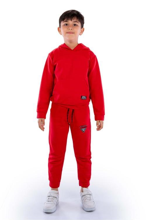 New Design Kanguru Cepli Kapüşonlu Çocuk Eşofman Mnk10073 Kırmızı